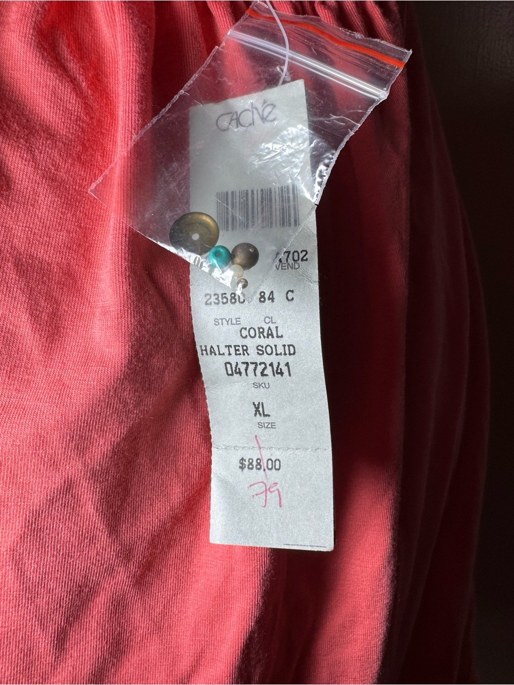 Cache Coral Halter Top with Bead Accent NWT Size XL - Picture 3 of 6